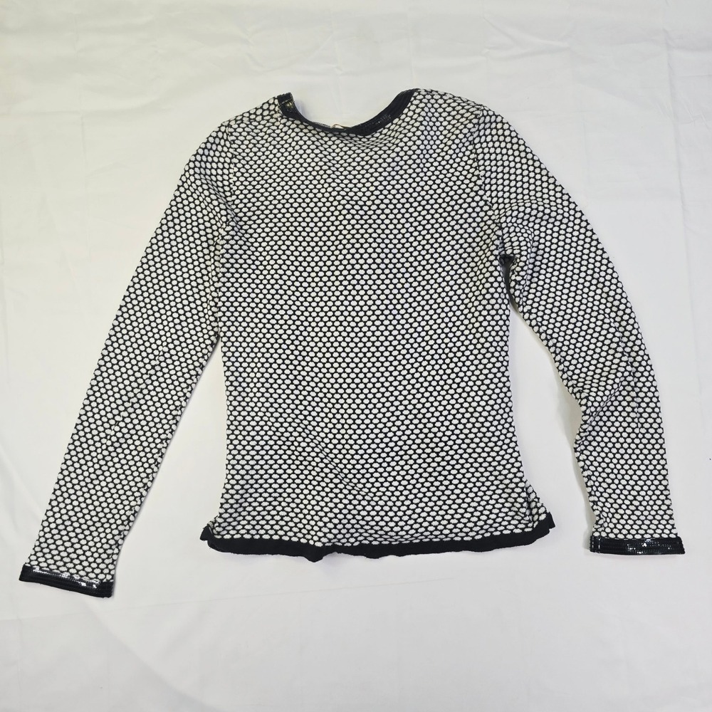 Caprice Honeycomb Knit Zip Front Cardigan Women's Large Black White Patent Trim - Picture 8 of 9